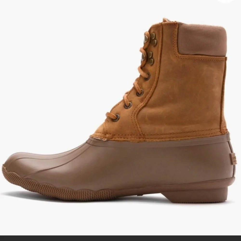 Sperry Shearwater Waterproof Duck Boots Womens 6 Tan Winter Rain Boots Coastal